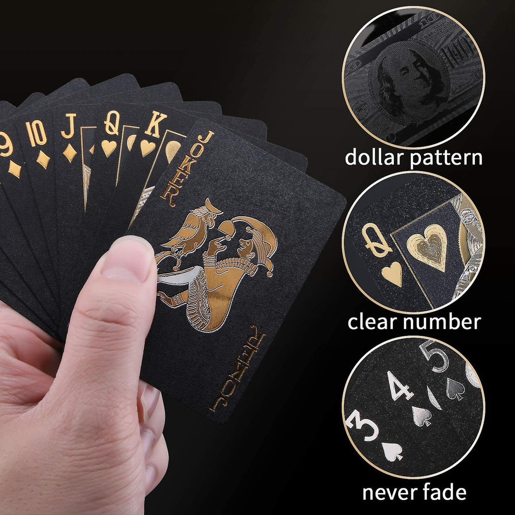 Gold/Silver/Black and Blue/Black and Red/Black and Golden Foil Plying Cards, best for playing indoor and outdoor with friends and family, Smooth Shuffling, Waterproof, Cheapest in prices, Imported Quality Cards, Tash, Poker Deck
