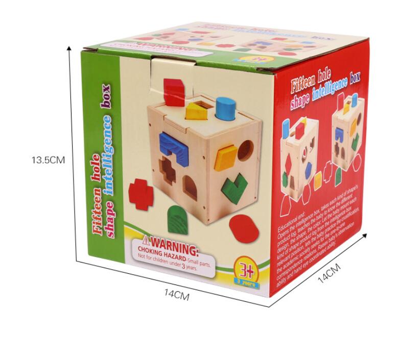 Wooden shape 15 fifteen Hole Intelligence Box Wooden Geometric Shape Sorting Cube Box Color Recognition Educational Kids Toy Children Block