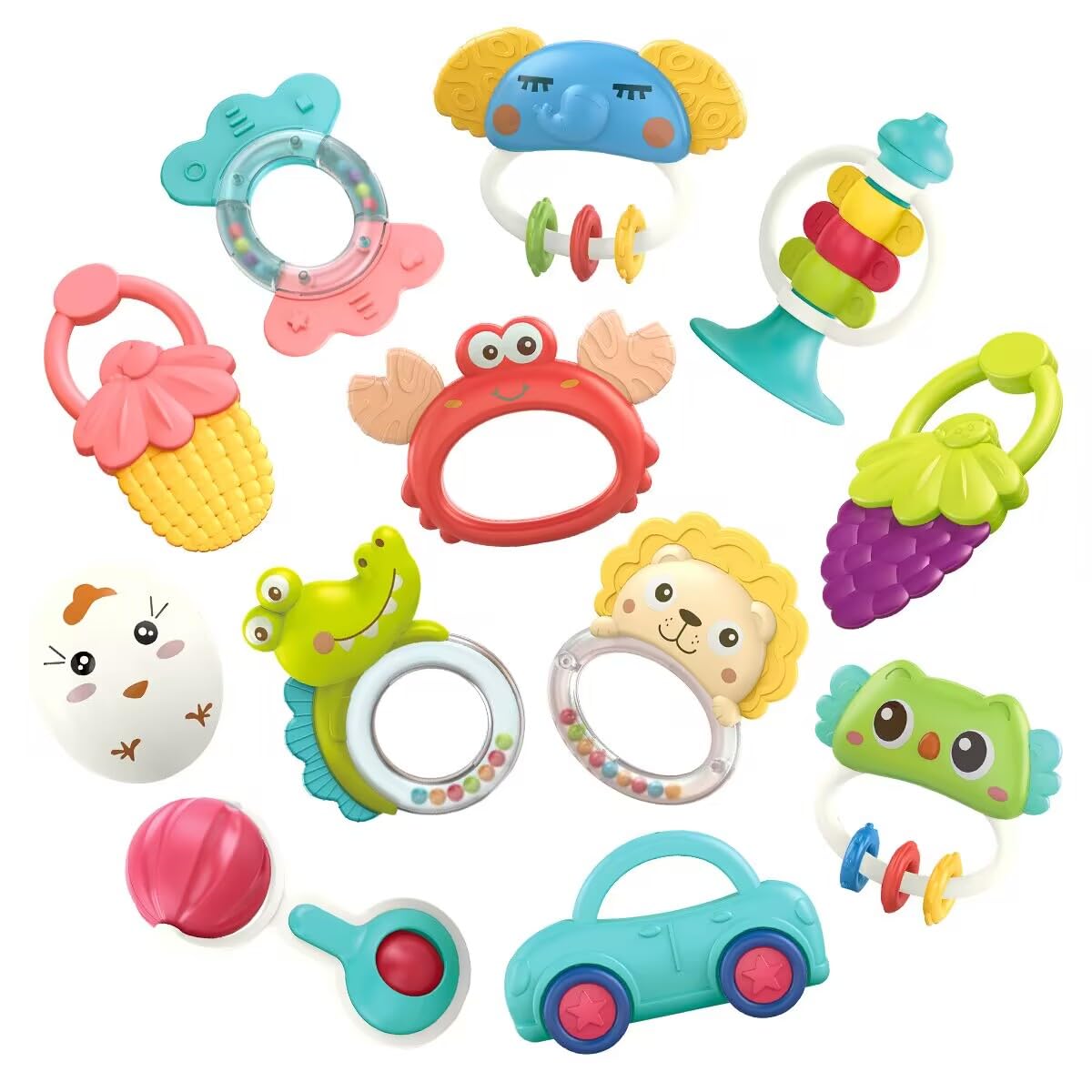 4/7 Pcs Rattle Baby Teething Toy Gift Pack - Handbell Baby Teether Set for 0m+ Infants Newborn Babies Toddlers Gift Set