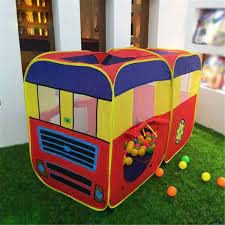 Happy GiftMart Baby Pop Up Bus Shaped Tent House, Foldable Kids Children's Indoor Outdoor Pop up Play Tent House 55x37x28 Inches (Multicolour)