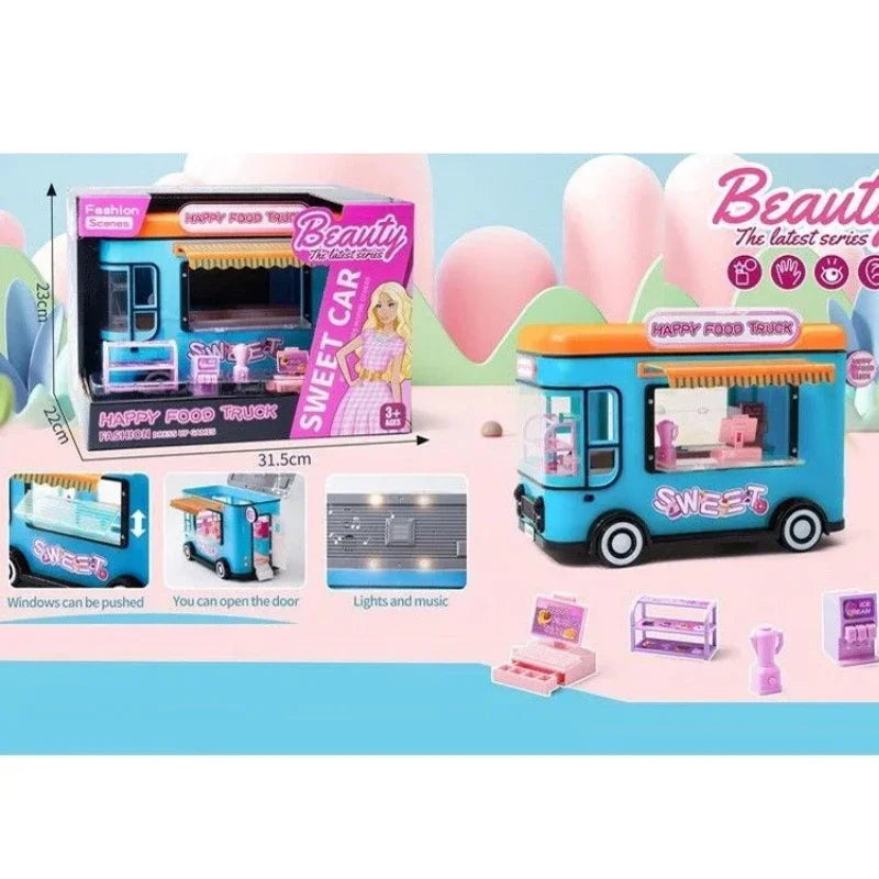 Barbie Happy Food Truck Pretend Play Mobile Kitchen Vehicle