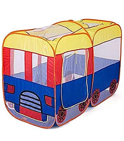 Happy GiftMart Baby Pop Up Bus Shaped Tent House, Foldable Kids Children's Indoor Outdoor Pop up Play Tent House 55x37x28 Inches (Multicolour)