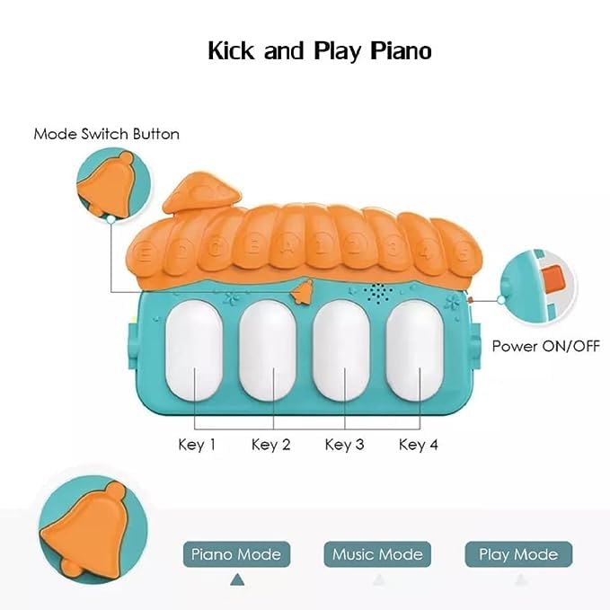 Baby Piano Fitness Rack Play Mat Gym & Fitness Rack with Hanging Rattles Lights & Musical Keyboard Mat Piano Toys for Babies (Baby Gym Piano) Multicolour