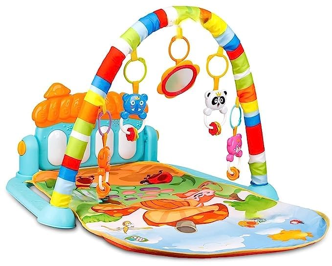 Baby Piano Fitness Rack Play Mat Gym & Fitness Rack with Hanging Rattles Lights & Musical Keyboard Mat Piano Toys for Babies (Baby Gym Piano) Multicolour