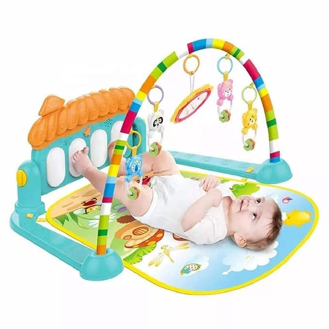 Baby Piano Fitness Rack Play Mat Gym & Fitness Rack with Hanging Rattles Lights & Musical Keyboard Mat Piano Toys for Babies (Baby Gym Piano) Multicolour