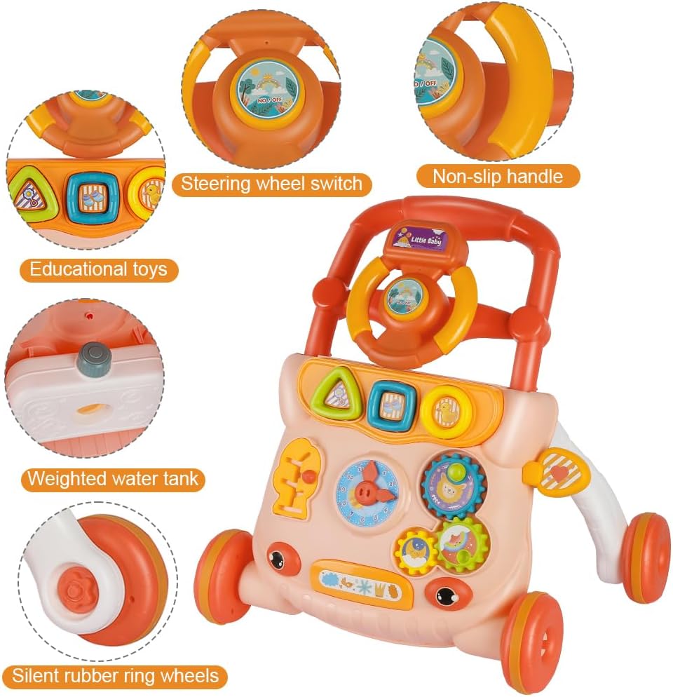 Baby Learning Walker Sit-To-Stand Learning Walker Kids Activity Center With Weight Gain Design Table Lights Music Phone Multifunction Educational Baby Music Learning Baby Walker Toys For 1 Year Old