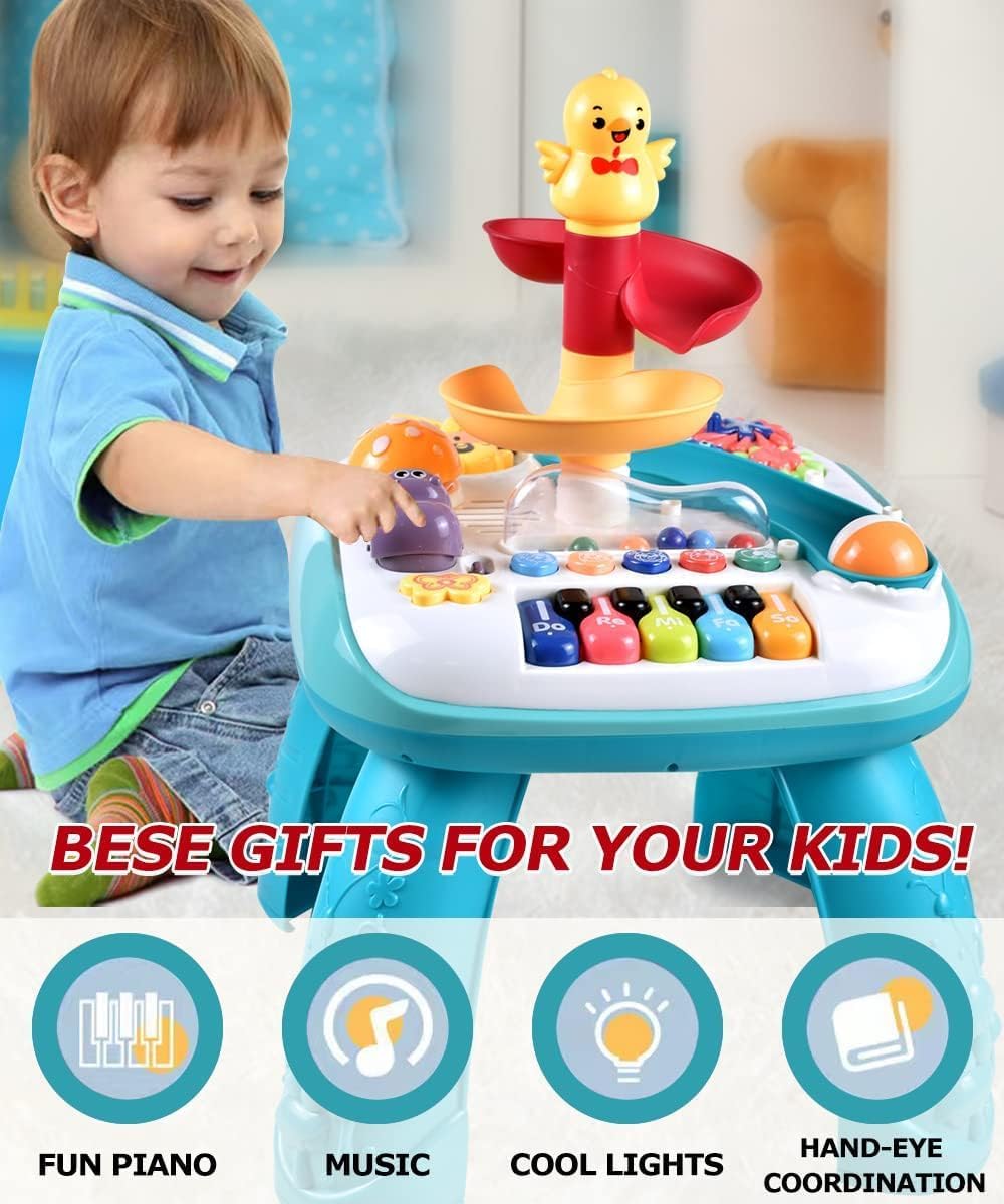 TOYBY Baby Activity Table 6 to 12 Months, Early Development Learning Table & Baby Standing Activity Center for Baby, Musical Learning Table for Toddlers 1-3, Gifts for 1 2 3 Year Old Boys Girls