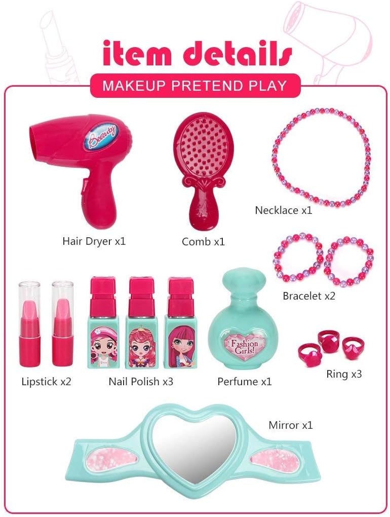 Toys N Smile Beauty Makeup Pretend Play Toy Set for Girl with Makeup Accessories and Carry Suitcase,Plastic,Multi color(Pack of 19 pcs)