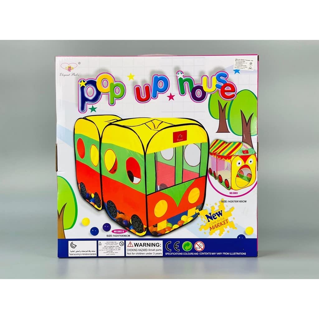 Happy GiftMart Baby Pop Up Bus Shaped Tent House, Foldable Kids Children's Indoor Outdoor Pop up Play Tent House 55x37x28 Inches (Multicolour)