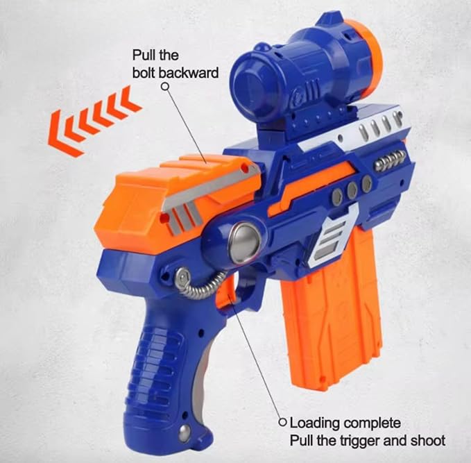 Blast Automatic Gun Soft Foam Bullets 10 Meter Fire Range, Blue and Orange