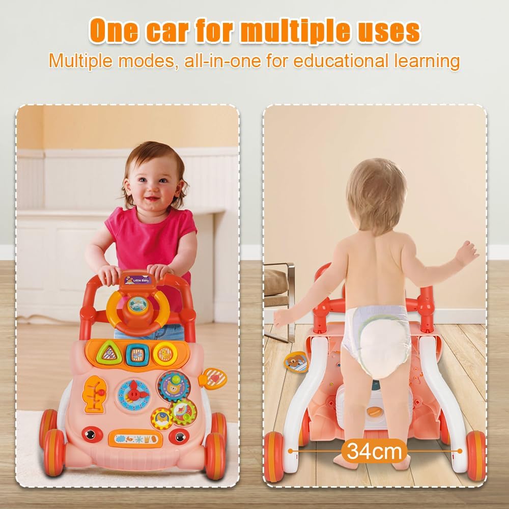 Baby Learning Walker Sit-To-Stand Learning Walker Kids Activity Center With Weight Gain Design Table Lights Music Phone Multifunction Educational Baby Music Learning Baby Walker Toys For 1 Year Old