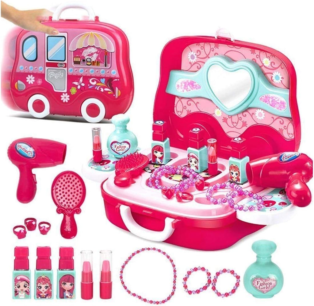 Toys N Smile Beauty Makeup Pretend Play Toy Set for Girl with Makeup Accessories and Carry Suitcase,Plastic,Multi color(Pack of 19 pcs)
