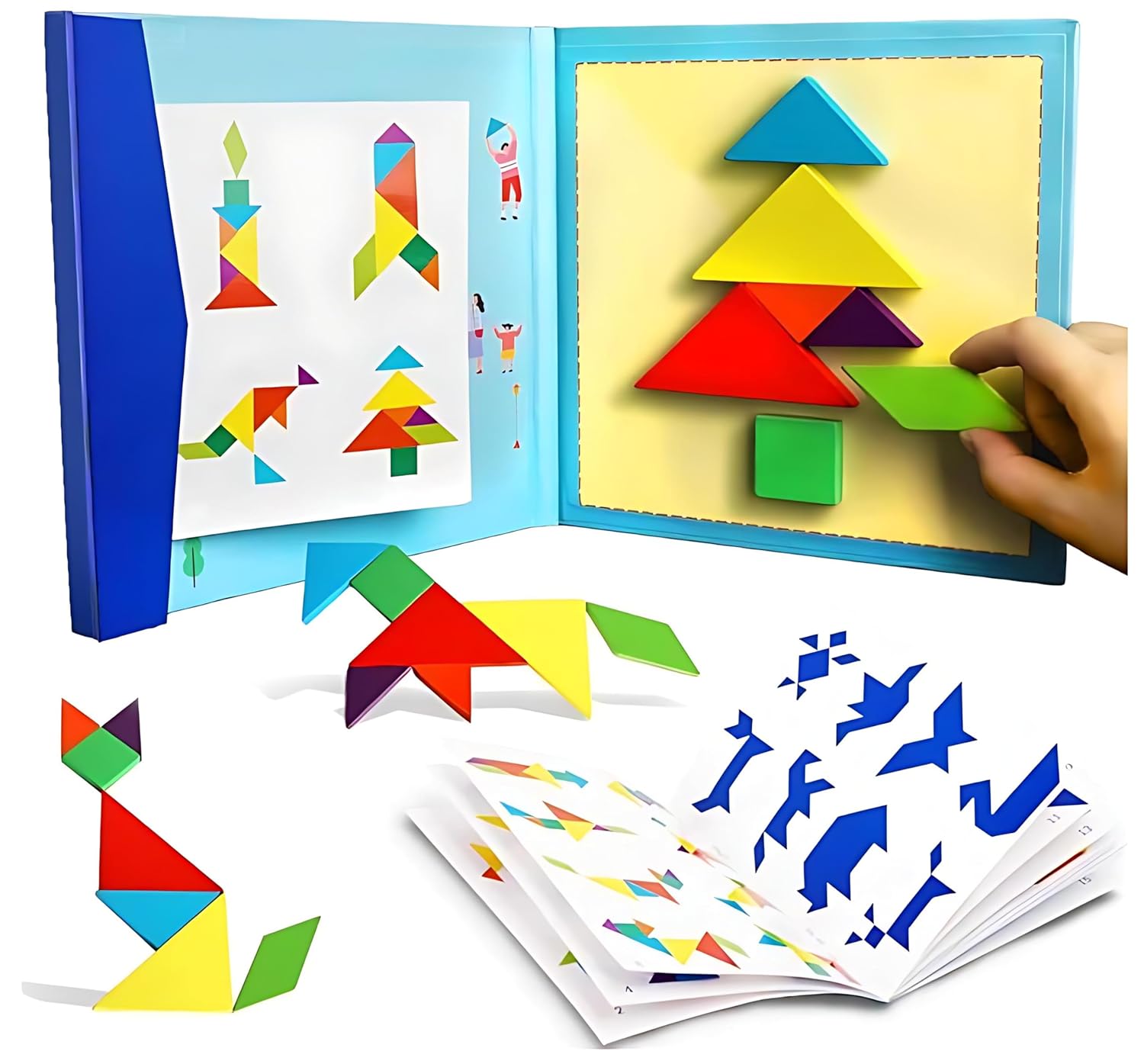 Twinkle & Shine Wooden Tangram with Magnetic Puzzle Book | Jigsaw Shapes with Solution Challenge IQ for Kids to Adults | Educational Toy | Gift for Boys Girls Kids from 3 Years & Above