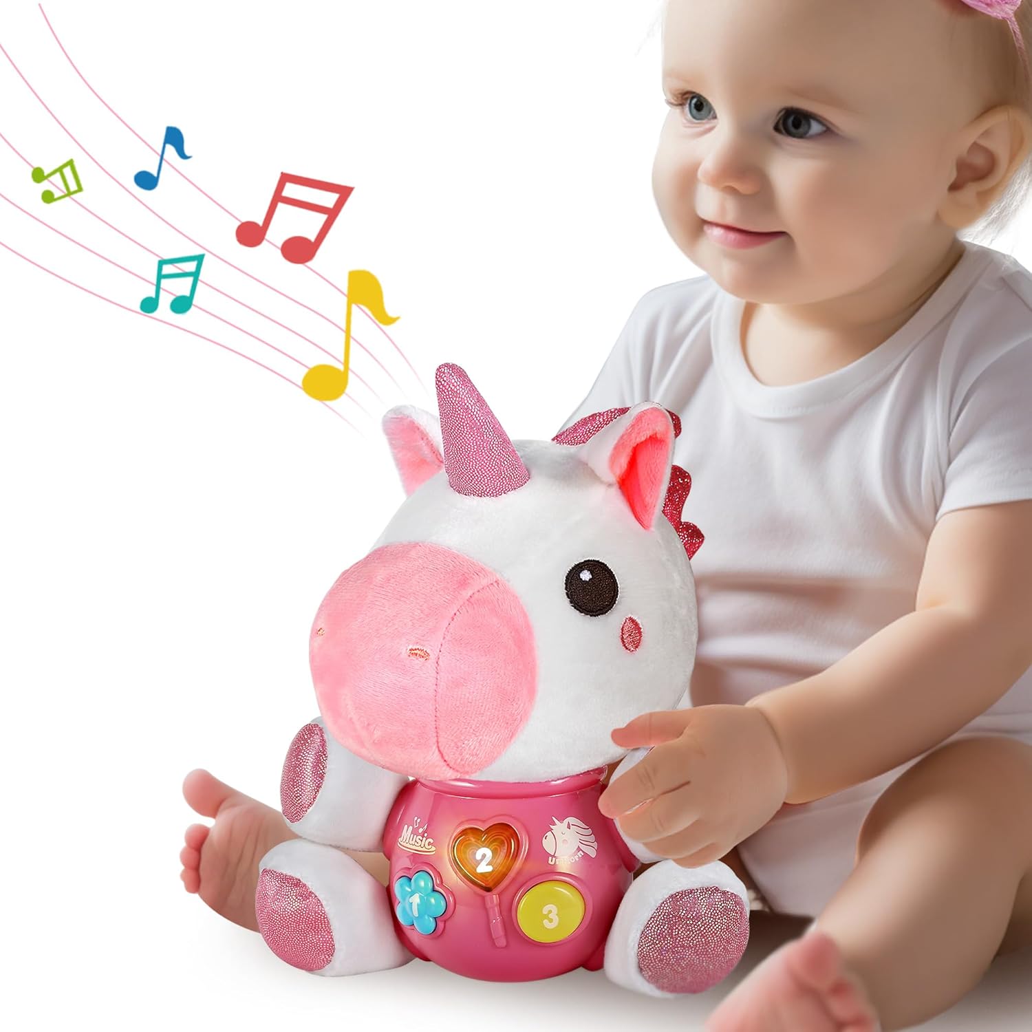 iPlay, iLearn Baby Unicorn Musical Toys, Newborn Girls Gift, Soft Unicorn Plush Stuffed Animal, Infant Light Music Time, 1st Birthday Shower Gift Stuffers for 0 1 2 3 6 9 12 18 Month 1-3 Yrs Toddlers