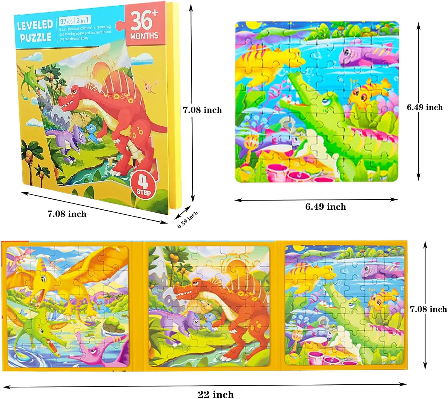 Magnetic Puzzles for Kids Ages 3-5, 3 in 1 Dinosaur Jigsaw Puzzle Book Kids Travel Puzzles Toys Preschool Learning Toy for Kids 3-8 Year