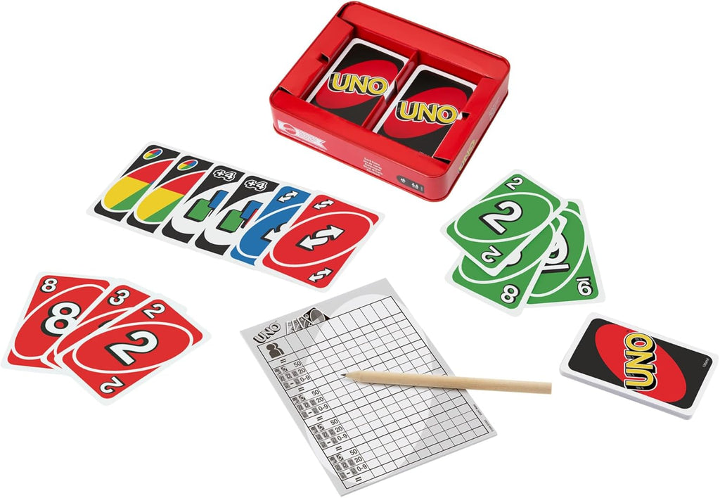 Mattel Games UNO Deluxe Card Game for with 112 Card Deck, Scoring Pad and Pencil, Kid Teen & Adult Game Night for 2 to 10 Players, Makes a Great Gift for 7 Year Olds and Up
