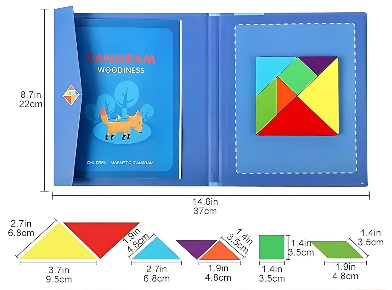 Twinkle & Shine Wooden Tangram with Magnetic Puzzle Book | Jigsaw Shapes with Solution Challenge IQ for Kids to Adults | Educational Toy | Gift for Boys Girls Kids from 3 Years & Above