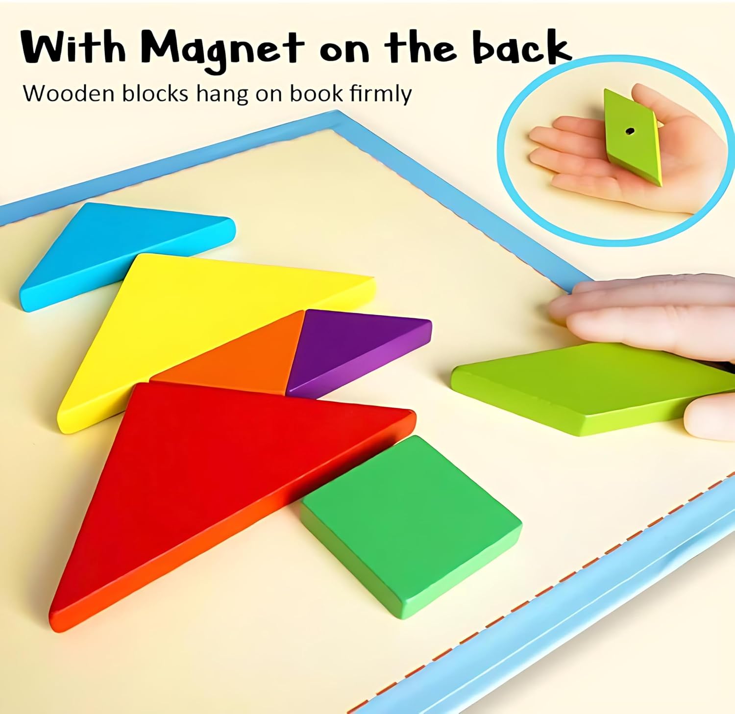 Twinkle & Shine Wooden Tangram with Magnetic Puzzle Book | Jigsaw Shapes with Solution Challenge IQ for Kids to Adults | Educational Toy | Gift for Boys Girls Kids from 3 Years & Above