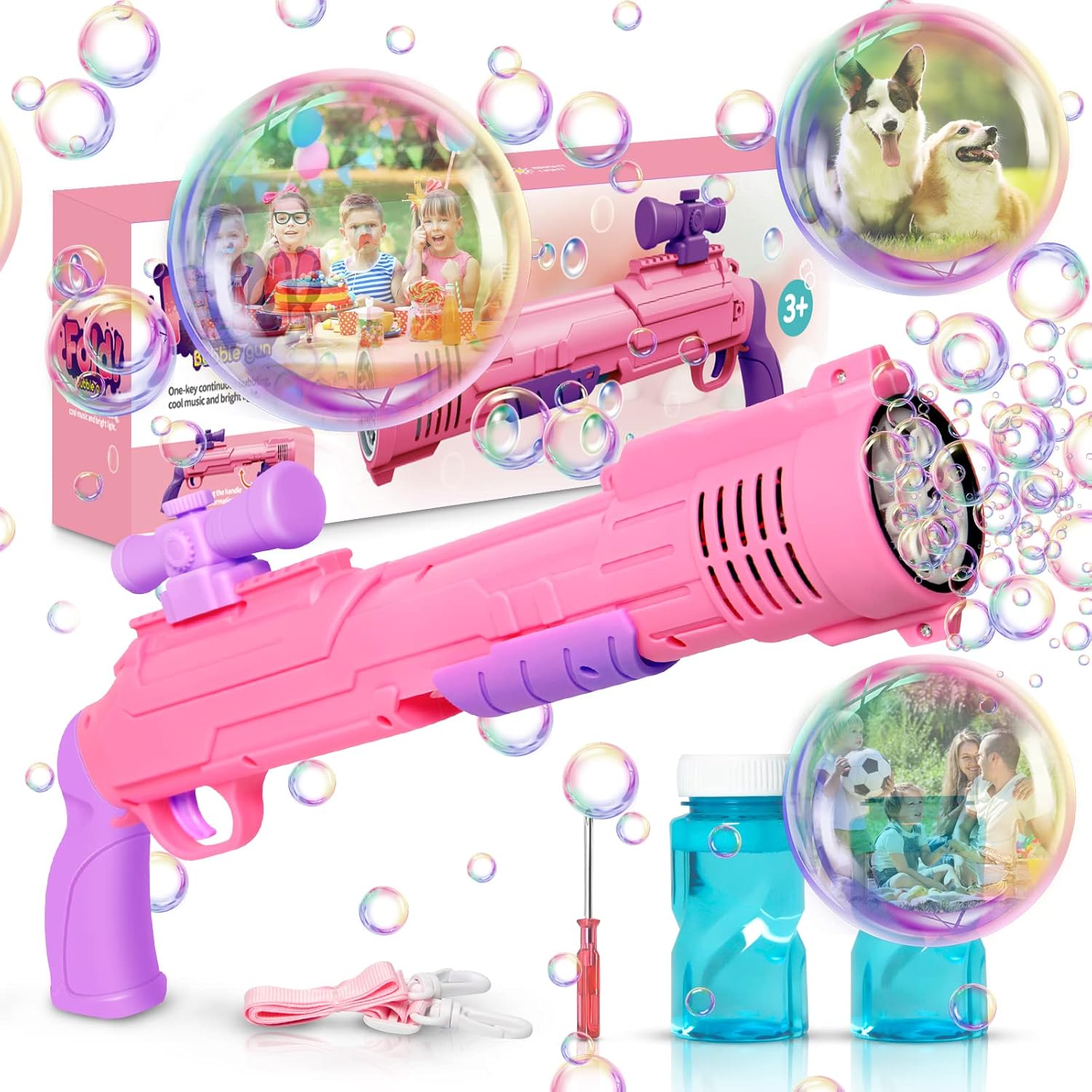 GreatPro Bubble Gun Rifle, Bubble Machine for Kids with 5000+ Bubbles per Minute with Bubble Solution, 2 for Outdoor Activities, Party, Birthday Gift, Bubble Blower Toys for Kids and Toddlers