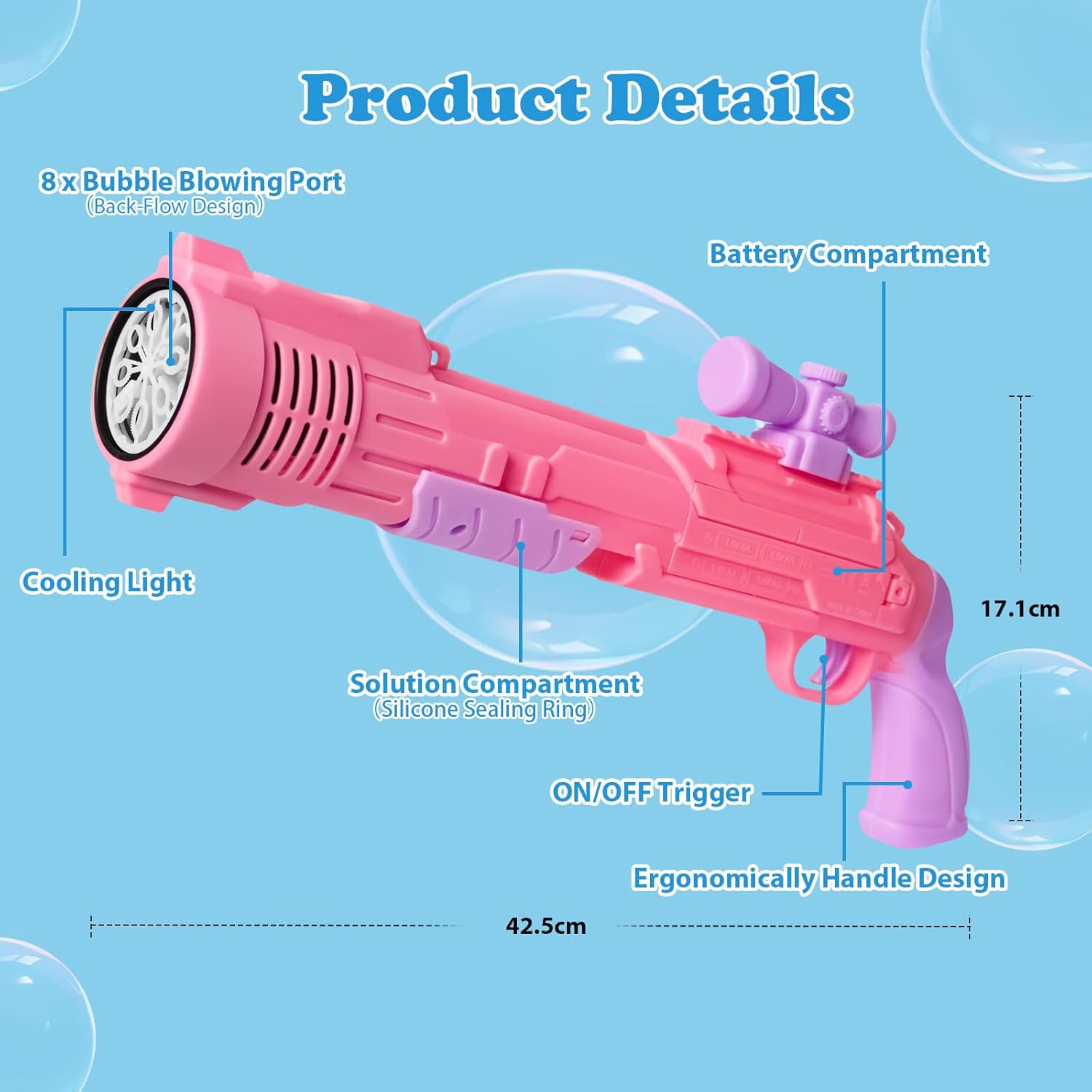 GreatPro Bubble Gun Rifle, Bubble Machine for Kids with 5000+ Bubbles per Minute with Bubble Solution, 2 for Outdoor Activities, Party, Birthday Gift, Bubble Blower Toys for Kids and Toddlers