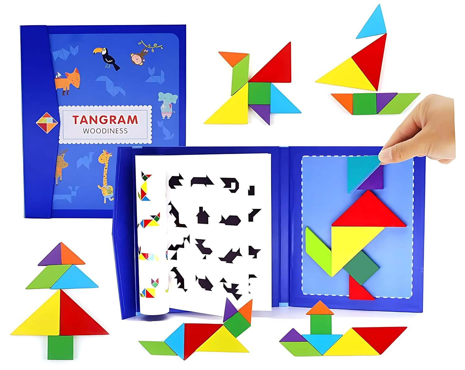 Twinkle & Shine Wooden Tangram with Magnetic Puzzle Book | Jigsaw Shapes with Solution Challenge IQ for Kids to Adults | Educational Toy | Gift for Boys Girls Kids from 3 Years & Above