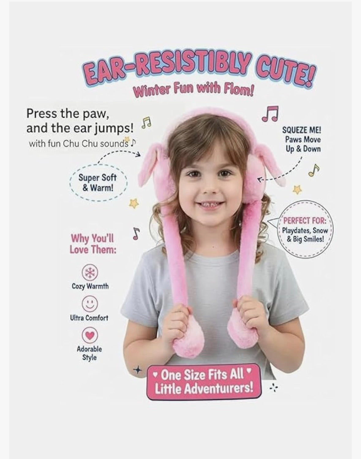 Winter Premium Outdoor wear Ear Muffs | Moving Bunny Rabbit Earmuffs with Sound for Kids