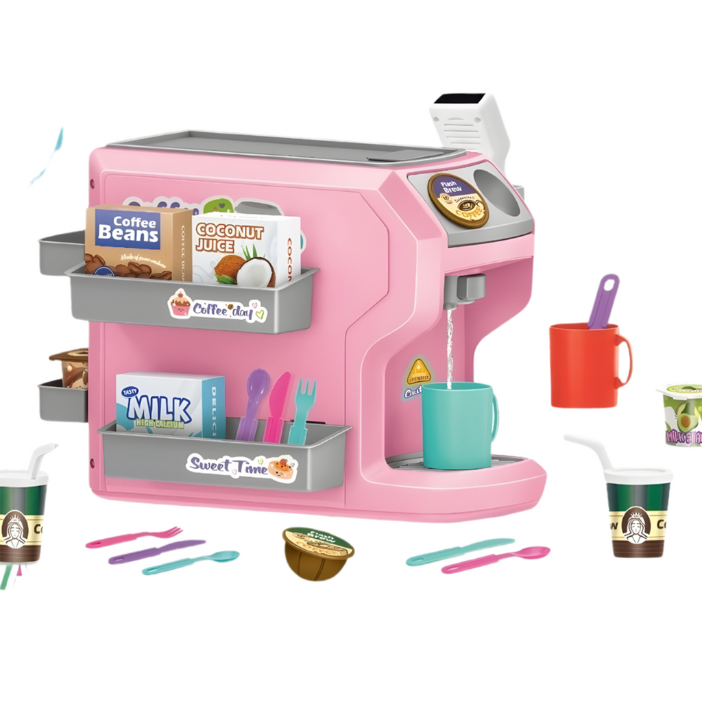 Pink Kids Coffee Machine Playset With Play Food And Supermarket Ordering Toy (XJ583)