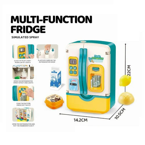 multi-function kids toy refrigerator with simulated spray, light, and music