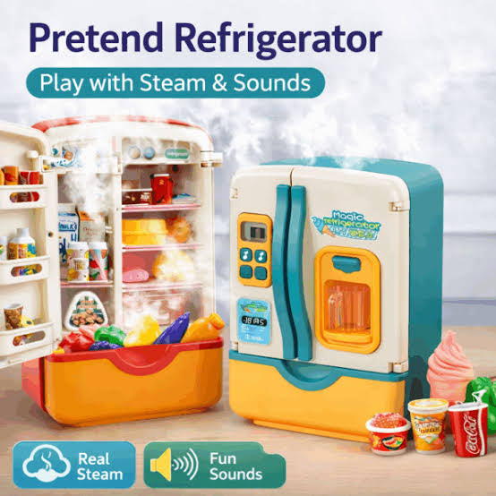 multi-function kids toy refrigerator with simulated spray, light, and music
