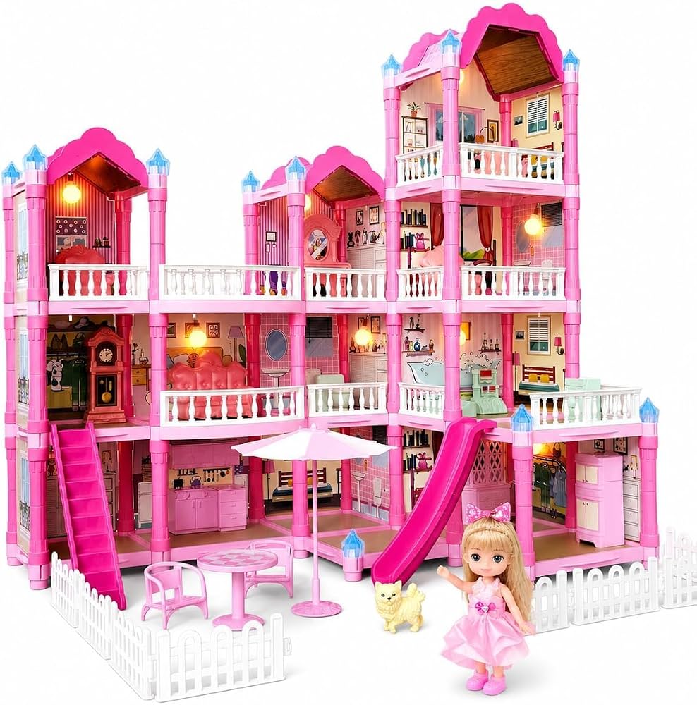 story pink "Villa" DIY kids dollhouse playset