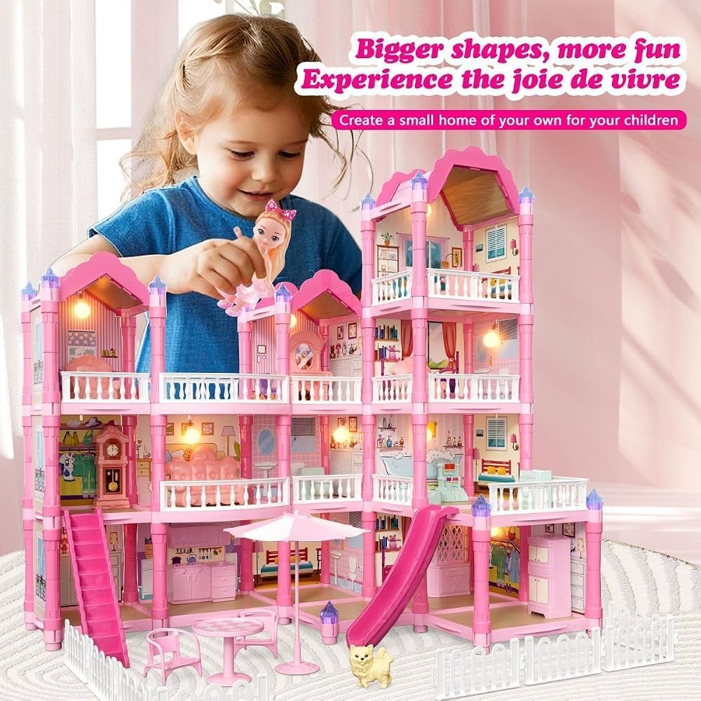 story pink "Villa" DIY kids dollhouse playset