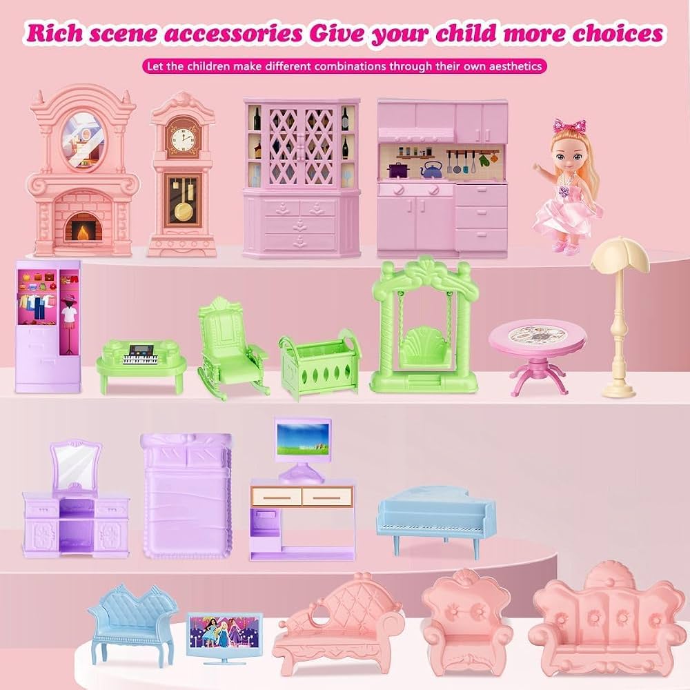 story pink "Villa" DIY kids dollhouse playset