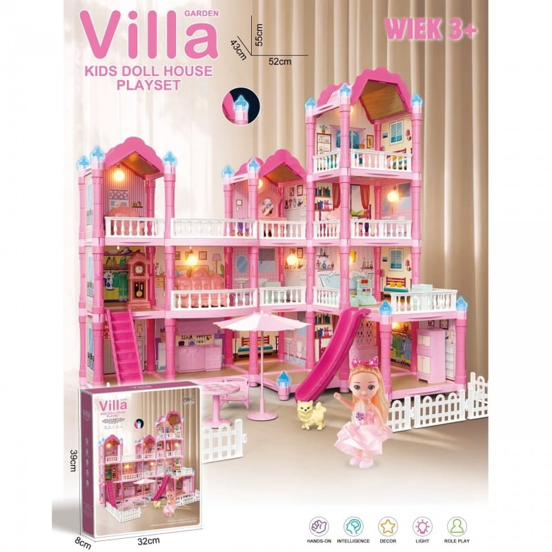 story pink "Villa" DIY kids dollhouse playset