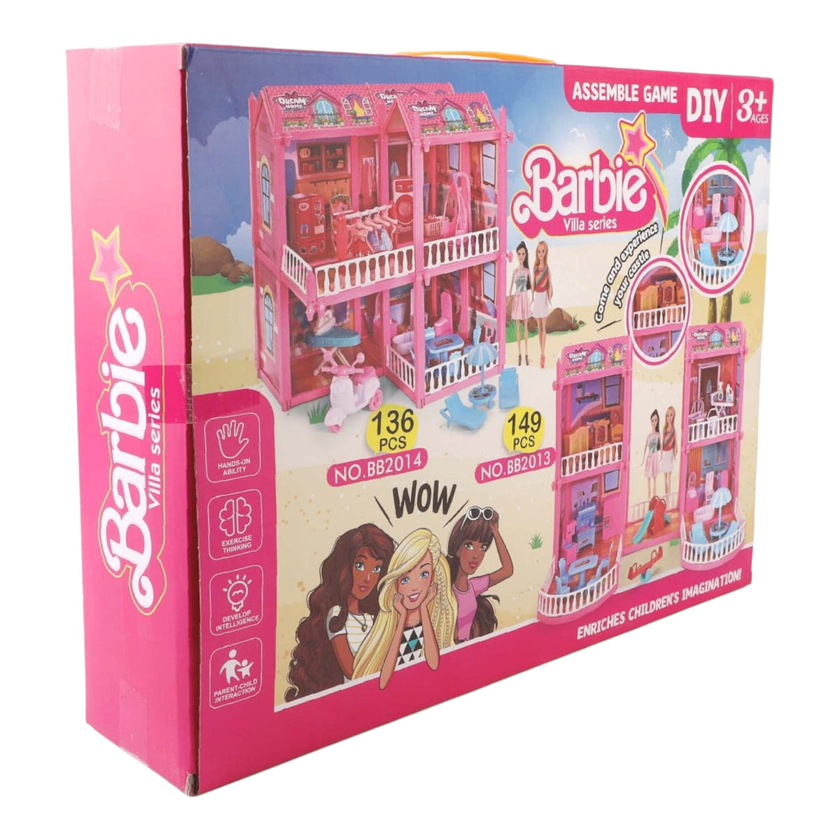 Pink Barbie Villa DIY assemble dollhouse set 136–149 pieces