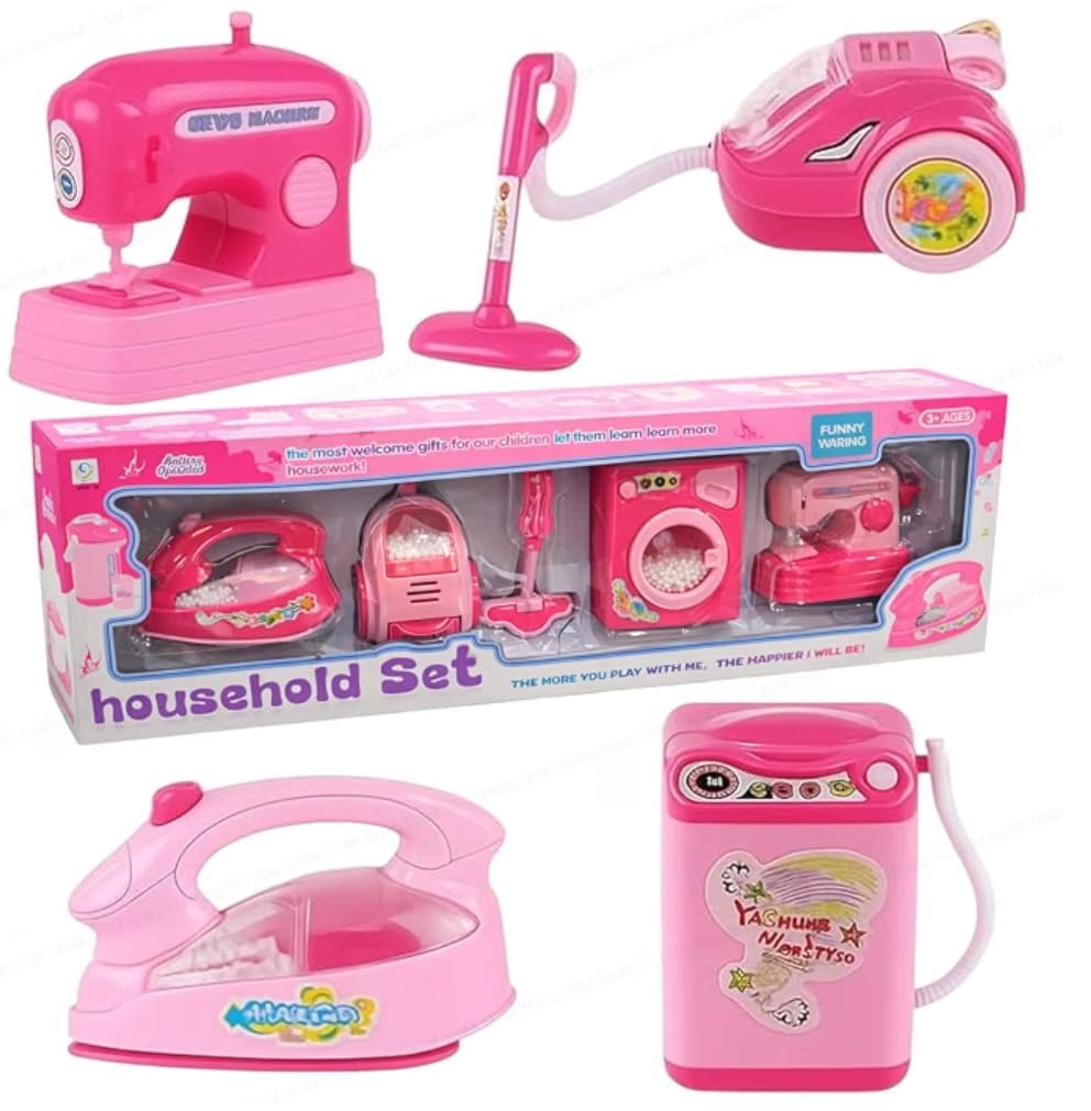 Kids Household Toy Set with Washing Machine, Vacuum & Iron