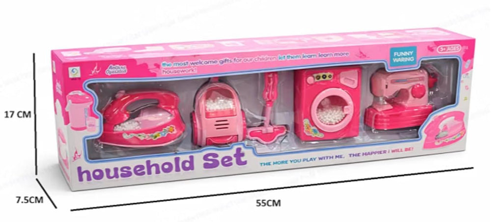 Kids Household Toy Set with Washing Machine, Vacuum & Iron
