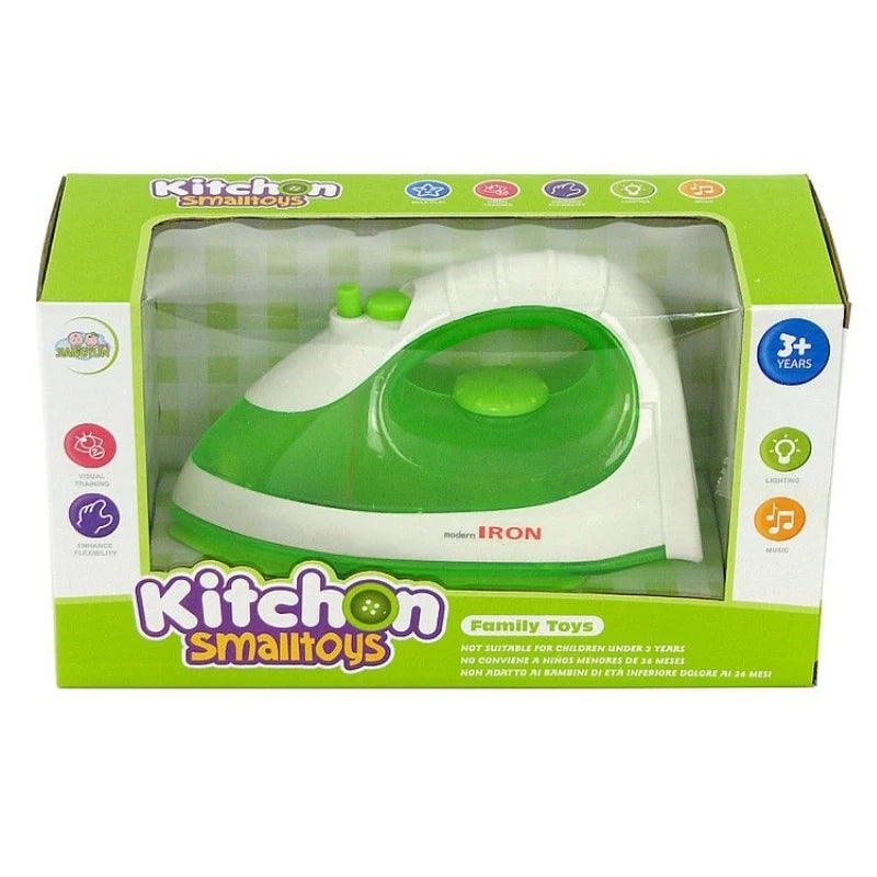 Battery Operated Toy Iron for Kids Light & Music Play (Green Color)