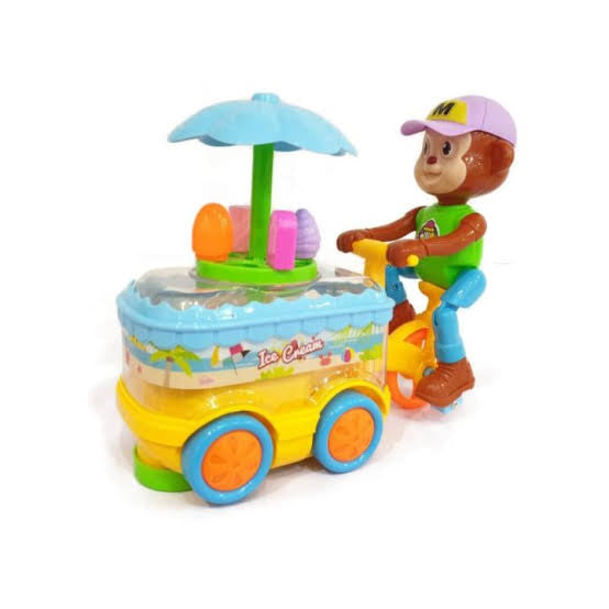 Monkey Ice Cream Cart Toy Bump and Go with Music and Lights