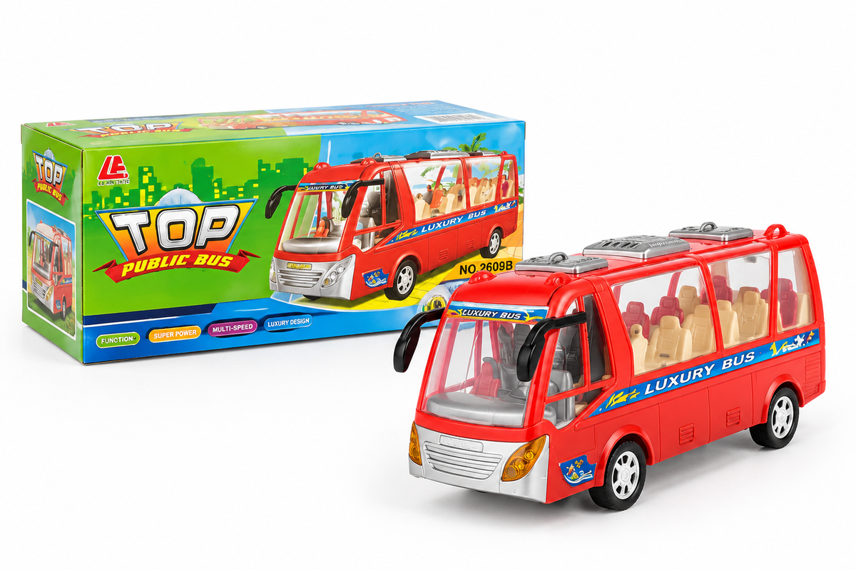 Top Public Bus Luxury Toy (Model NO.2609B) with battery-operated lights and sound