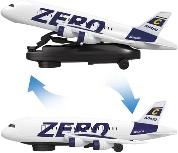 Zero Aircraft, a battery-operated toy airplane featuring 360-degree rotation, LED lights, and sound effects.