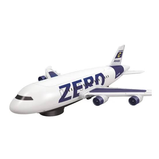 Zero Aircraft, a battery-operated toy airplane featuring 360-degree rotation, LED lights, and sound effects.