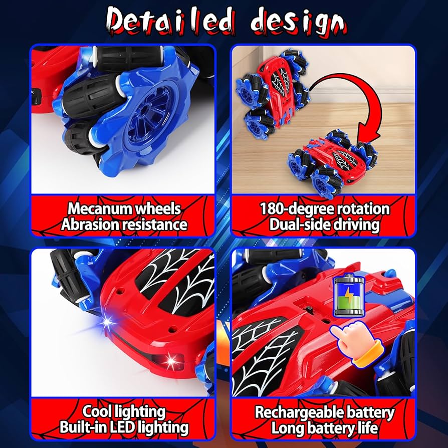 Spider Remote Control Cars for Kids, 9 Mode Stunt Car with LED Lights