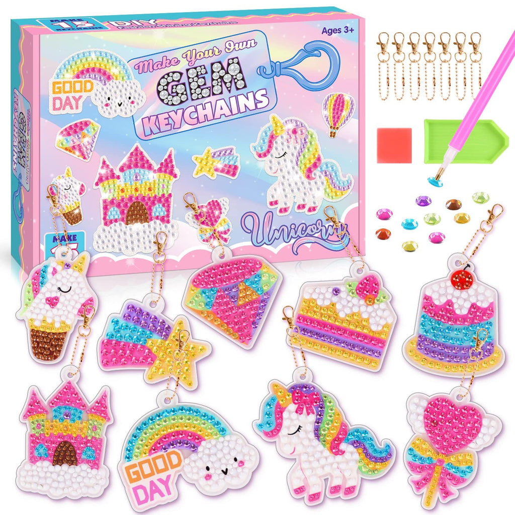 DIY Sparkle Keychains Craft Kit for Kids (Unicorns, Rainbows & Castles)