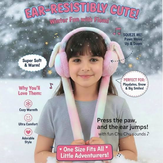 Winter Premium Outdoor wear Ear Muffs | Moving Bunny Rabbit Earmuffs with Sound for Kids