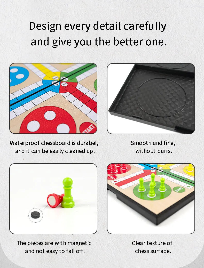 Magnetic Ludo Set Chess Checker Reversi Backgammon Go Game Foldable Board For Family Kids Party Toy