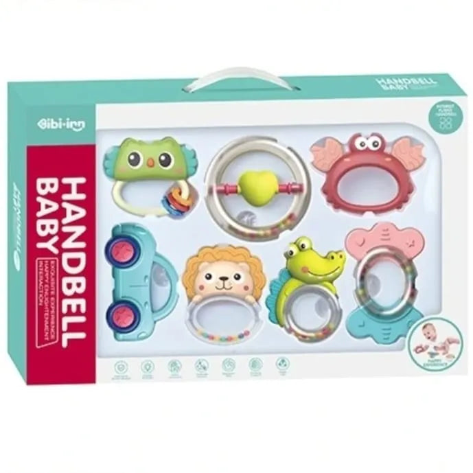 4/7 Pcs Rattle Baby Teething Toy Gift Pack - Handbell Baby Teether Set for 0m+ Infants Newborn Babies Toddlers Gift Set