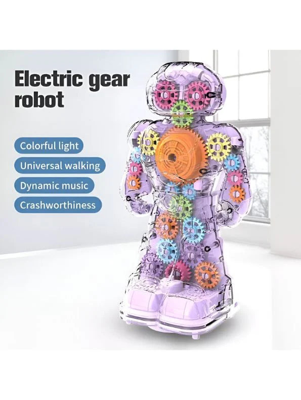 PURPLE - LightGear Bot – Electric Transparent Robot Toy with Flashing Lights, Music & Walking Action | Battery-Operated Kids Toy