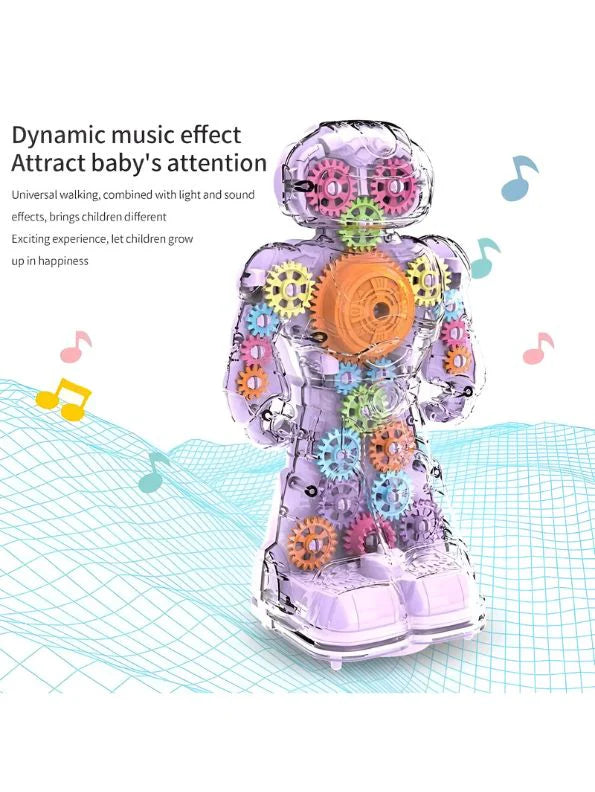 PURPLE - LightGear Bot – Electric Transparent Robot Toy with Flashing Lights, Music & Walking Action | Battery-Operated Kids Toy