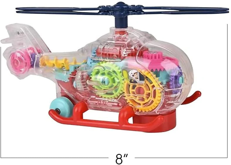 Light Up Transparent Toy Helicopter for Kids, 1PC, Bump and Go Toy Car with Colorful Moving Gears, Music, and LED Effects, Fun Educational Toy for Kids, Great Birthday Gift Idea