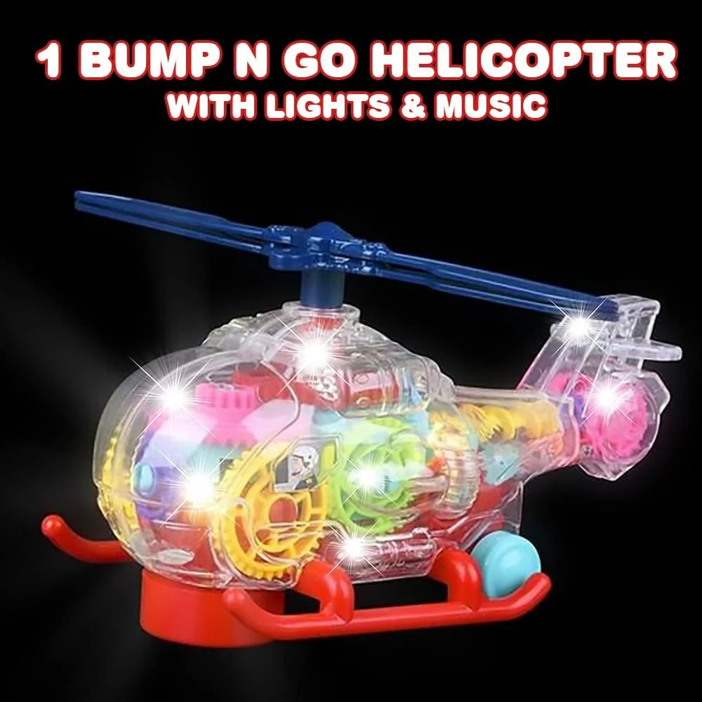 Light Up Transparent Toy Helicopter for Kids, 1PC, Bump and Go Toy Car with Colorful Moving Gears, Music, and LED Effects, Fun Educational Toy for Kids, Great Birthday Gift Idea